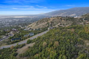 Drone / aerial view of a mountain backdrop
