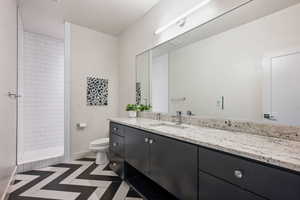 Full bathroom with vanity and a tile shower