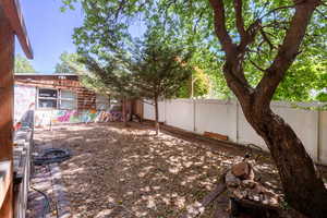 Fenced in area off back of garage, perfect dog run