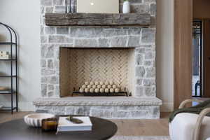 Detailed view of wood finished floors and baseboards