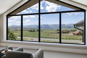 Detailed view of a mountainous background and a rural view