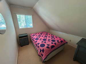 Bedroom with light carpet