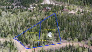 Aerial view of a heavily wooded area