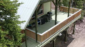 Wooden deck featuring stairs