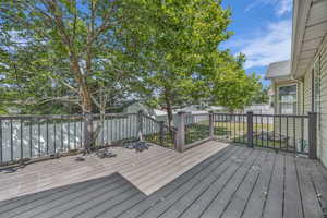 Deck featuring a fenced backyard