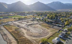 Aerial overview of property's location with mountains