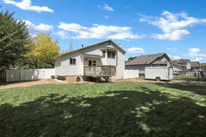 Back of property featuring a fenced backyard and a deck