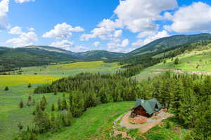 View of mountain backdrop featuring a forest
