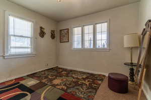Sitting room with baseboards and carpet floors