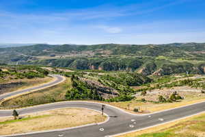 Drone / aerial view of a mountainous background