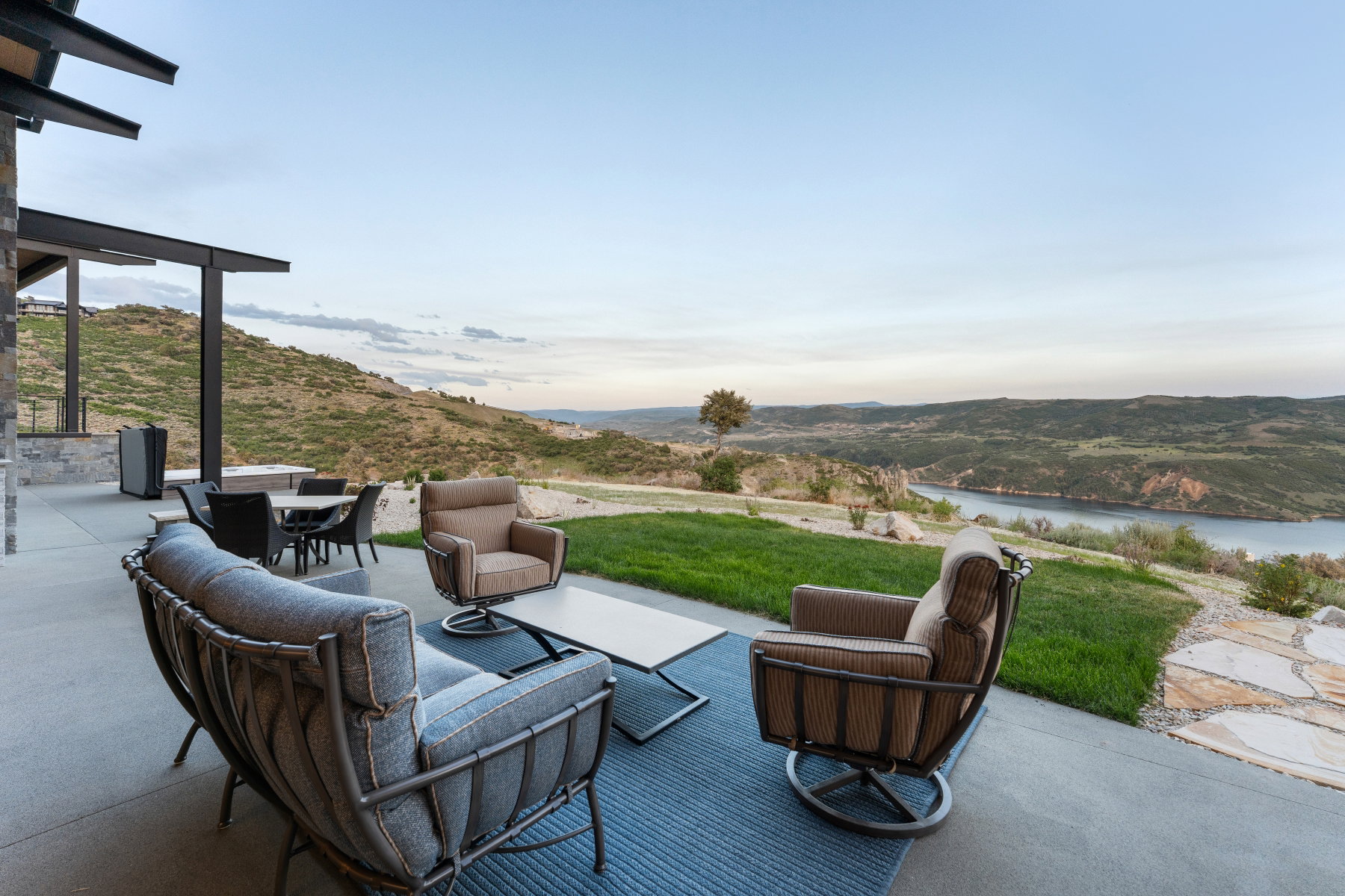View of patio / terrace featuring a water view, an outdoor hangout area, and outdoor dining space