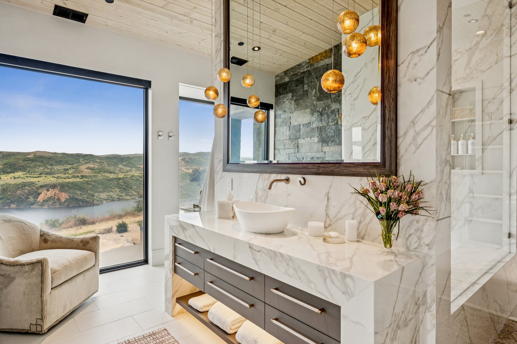 Bathroom featuring vanity and wood ceiling
