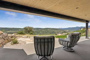 View of patio with a mountain view