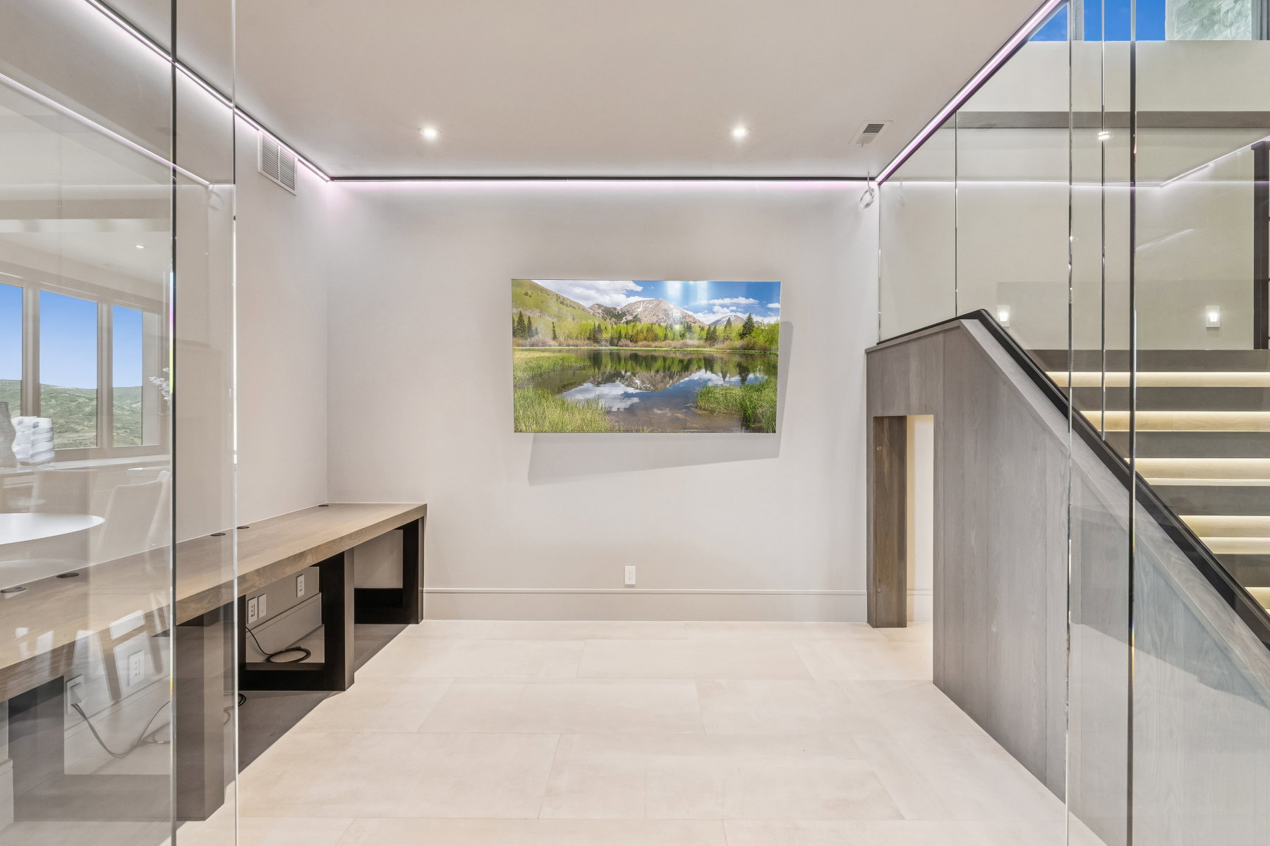 Interior space with recessed lighting