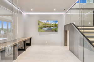 Interior space with recessed lighting