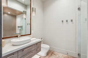 Bathroom with vanity and tile patterned floors