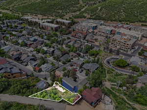 Aerial view of property's location featuring property parcel outlined