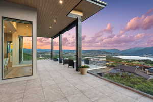 Patio / terrace with a mountain view