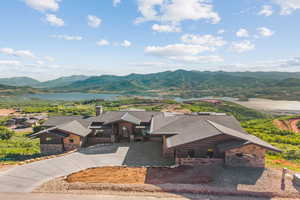 View of mountain backdrop with a large body of water