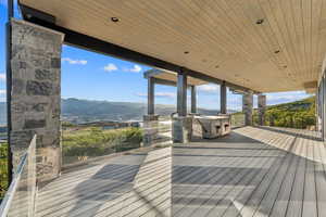Wooden terrace with a mountain view