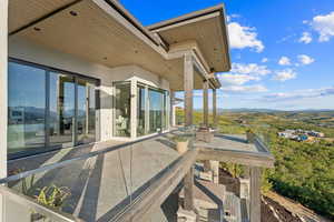 Deck featuring a mountain view