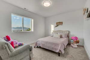 Carpeted bedroom with baseboards