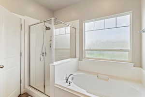 Bathroom with a stall shower and a bath