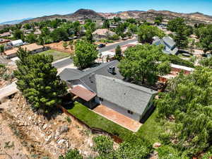 Aerial view of residential area featuring mountains