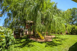 View of play area with a lawn