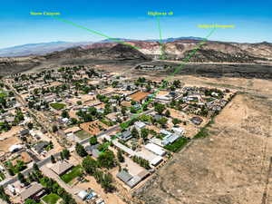 Bird's eye view of a mountainous background