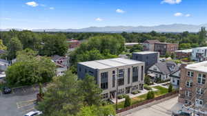 Aerial view of a mountain backdrop