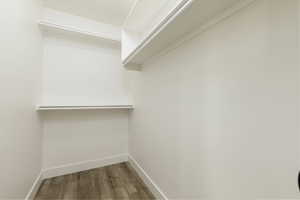 Walk in closet featuring wood finished floors