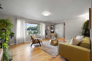 Living room with light wood-type flooring