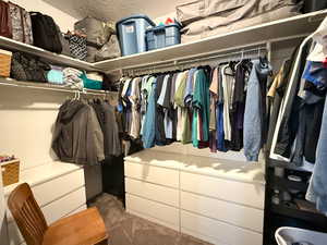 Walk in closet with carpet flooring