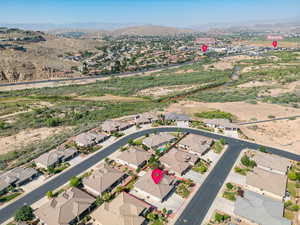 Aerial perspective of suburban area featuring mountains