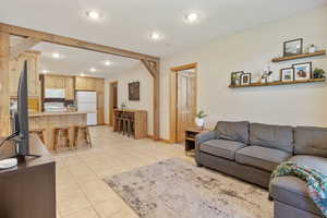 Basement apartment living room and kitchen