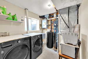 Laundry area with washing machine and dryer and electric panel