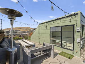 Patio / terrace with a mountain view