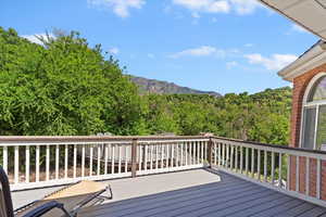Wooden terrace with a forest view and a mountain view