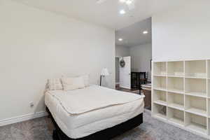 Bedroom with carpet, recessed lighting, and ceiling fan