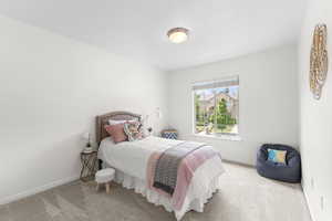Carpeted bedroom with baseboards