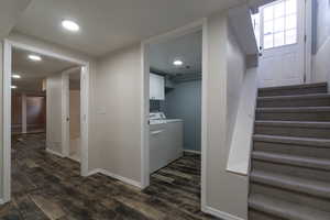 Back hallway to the basement. and Back door