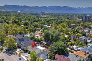 Aerial view of a mountain backdrop