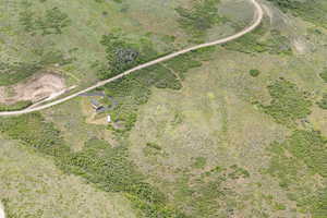 Drone view to show slope and grade. See LOT A with clearly visible dirt road.