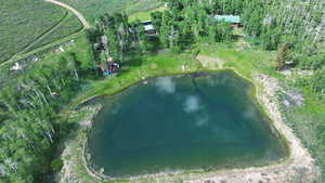 Aerial view of property's location featuring a nearby body of water