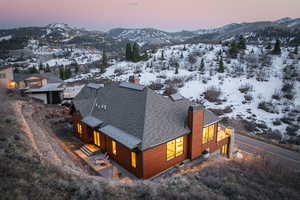 View from above of property featuring a mountain backdrop
