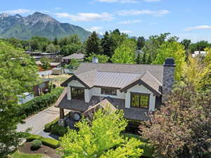 View from above of property with a mountainous background