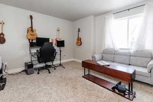 Home office featuring healthy amount of natural light and carpet