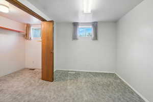 Below grade area featuring carpet and plenty of natural light