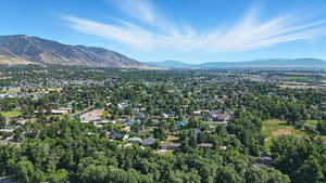 Aerial overview of property's location with mountains